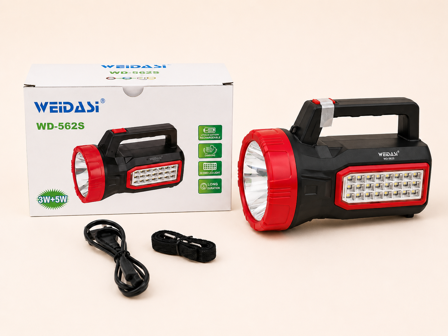چراغ قوه شارژی خورشیدی ویداسی مدل WD-562S نور مهتابی