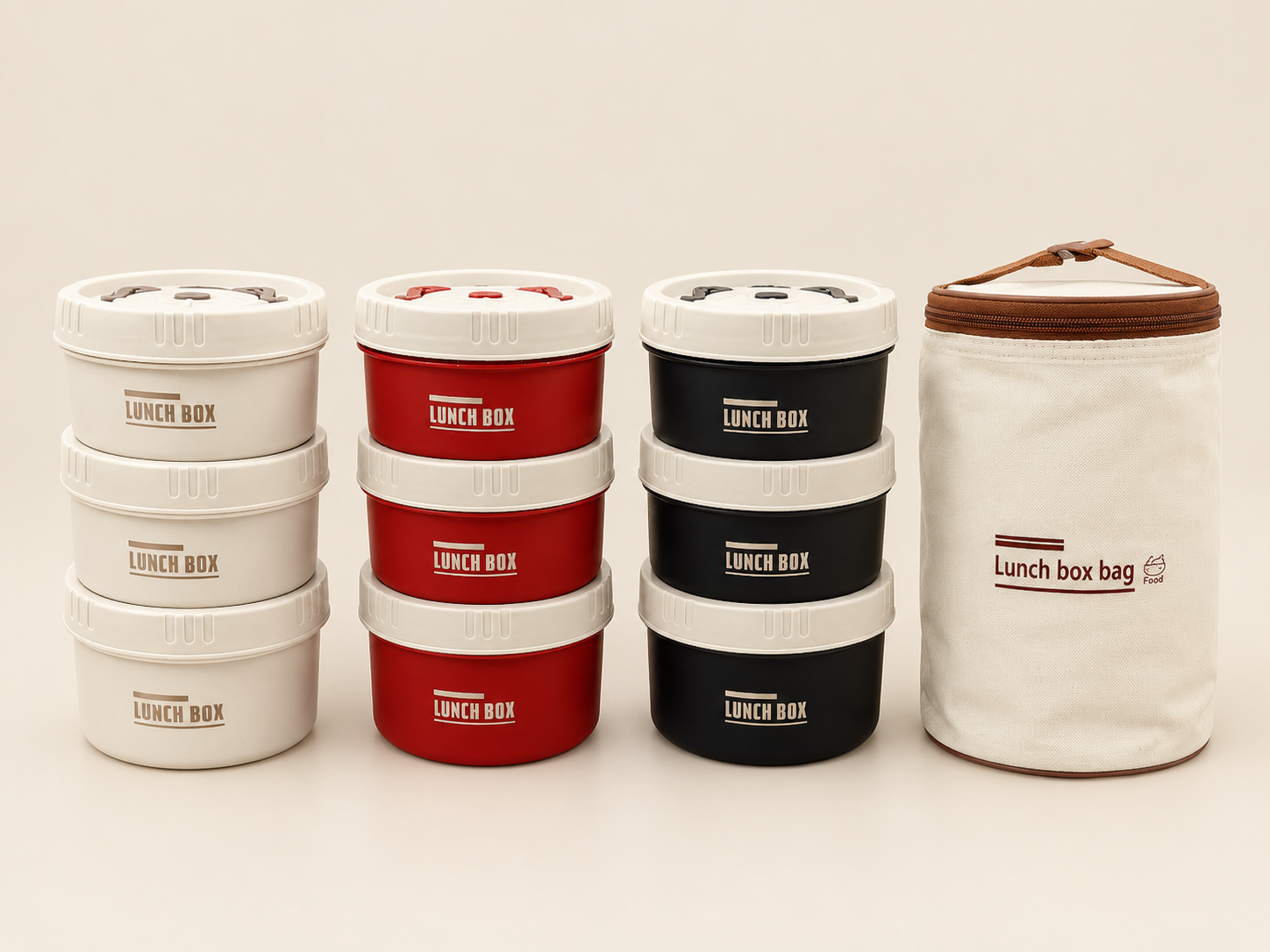 لانچ باکس 3 تکه به همراه کیف برزنتی عایق دار بدون نشتی Bento box